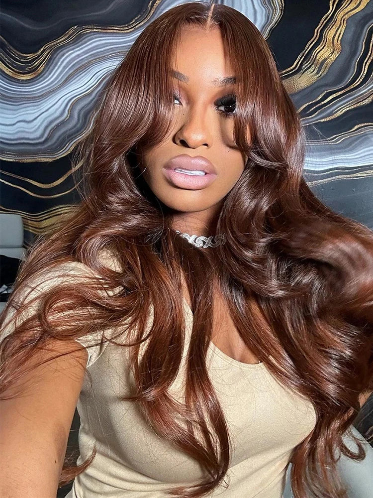 13x6 HD Lace Front Chocolate Brown Fall Season Colored Human Hair Wigs Body Wave Human Hair Wigs Transparent Lace Frontal Wigs