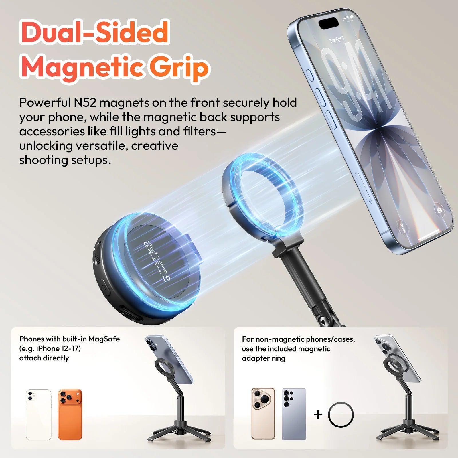 Ulanzi MT71 MagLock Mini Selfie Stick 4-Section Extendable Pole Cell Phone Accessories Tripod for Vlog Tiktok Live Streaming