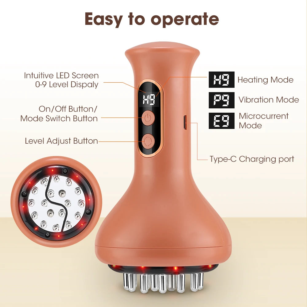 USB Rechargeable Abdominal Massager for Hot Compress and Adjustable Guasha Cupping Intensity Arm and Leg Massage Handheld