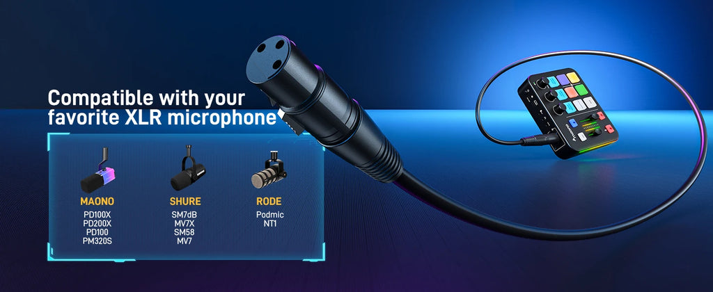 MAONO G1 NEO Gaming Audio Mixer,Custom Sound Effects RGB Streaming with XLR Microphone Audio Interface,for Game Voice,Podcast