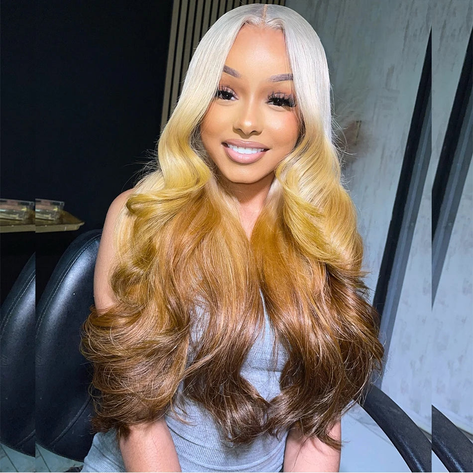 Salon Quality Tuneful Customize Ombre Blonde Orange Brown 13x6 HD Lace Front Human Hair Frontal Wigs Rich Girl Colored Wigs
