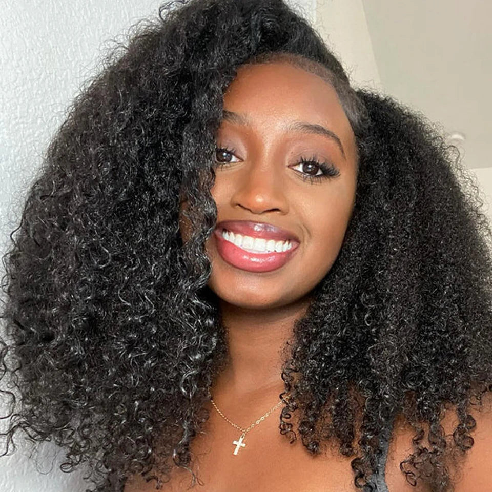 ISEE Hair Half Wigs 250 density Afro Curly Half Wigs Human Hair Upgrade 3 IN 1 Half Wig With Drawstring