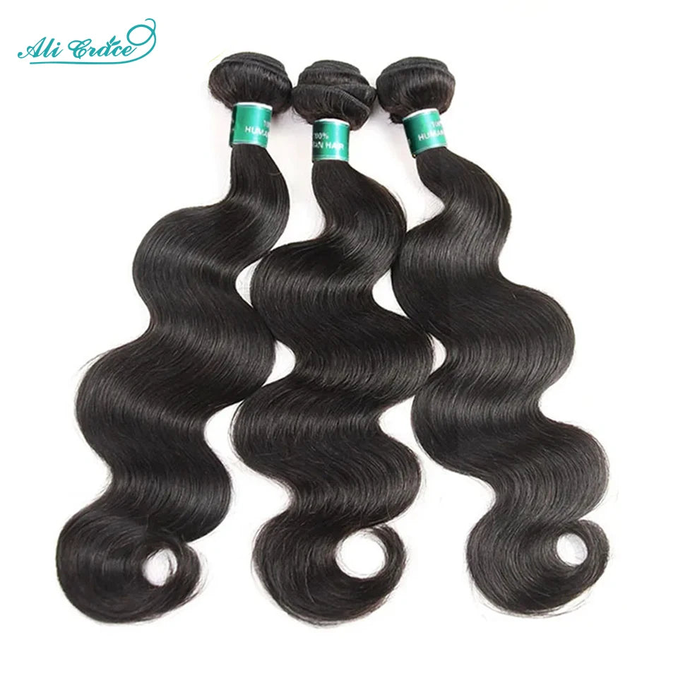 Ali Grace Hair Malaysian Body Wave Human Hair Extensions 3 Bundles Deal 12-28 Inch 100% Remy Human Hair Weave Natural Color