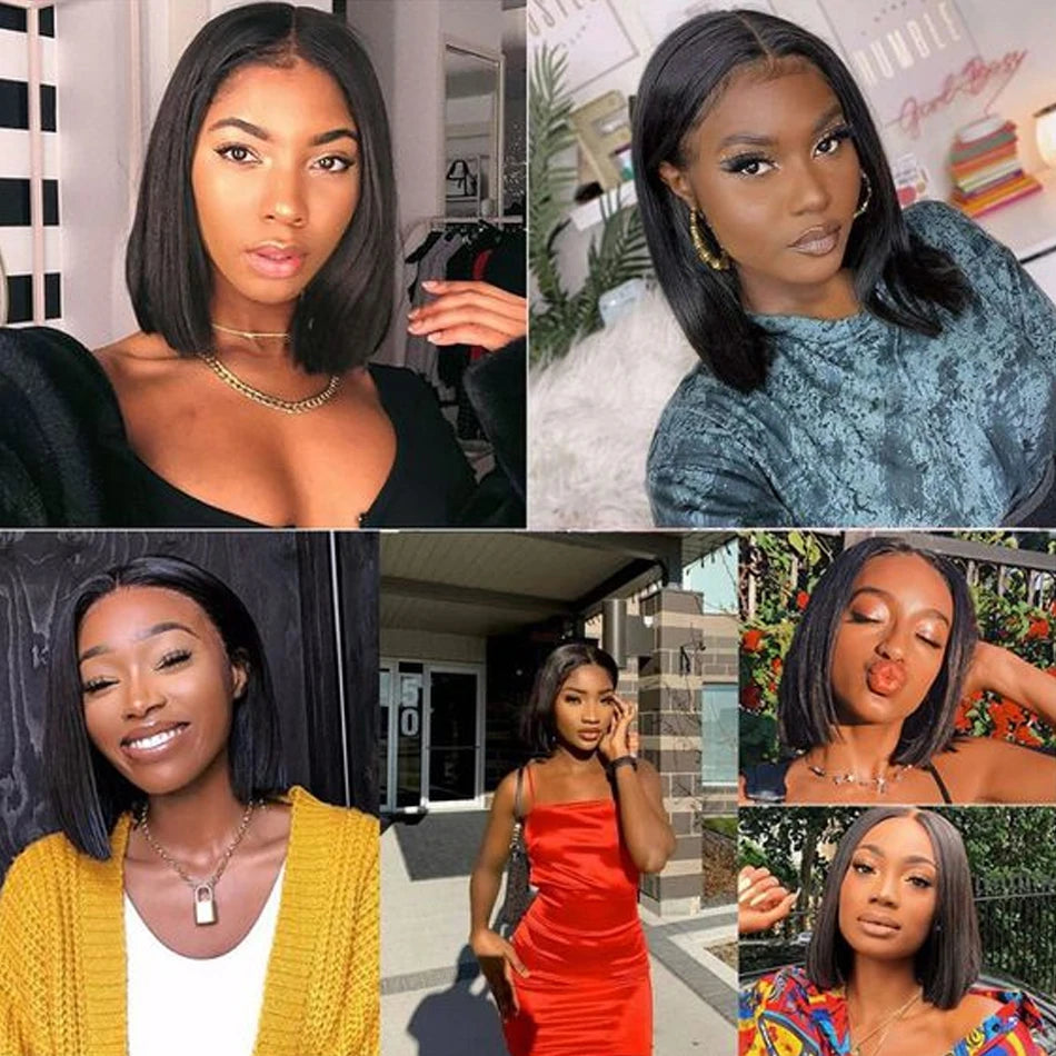 Premium 14 Inch Glueless Bob Wig - 100% Brazilian Remy Human Hair HD Lace Frontal Wig