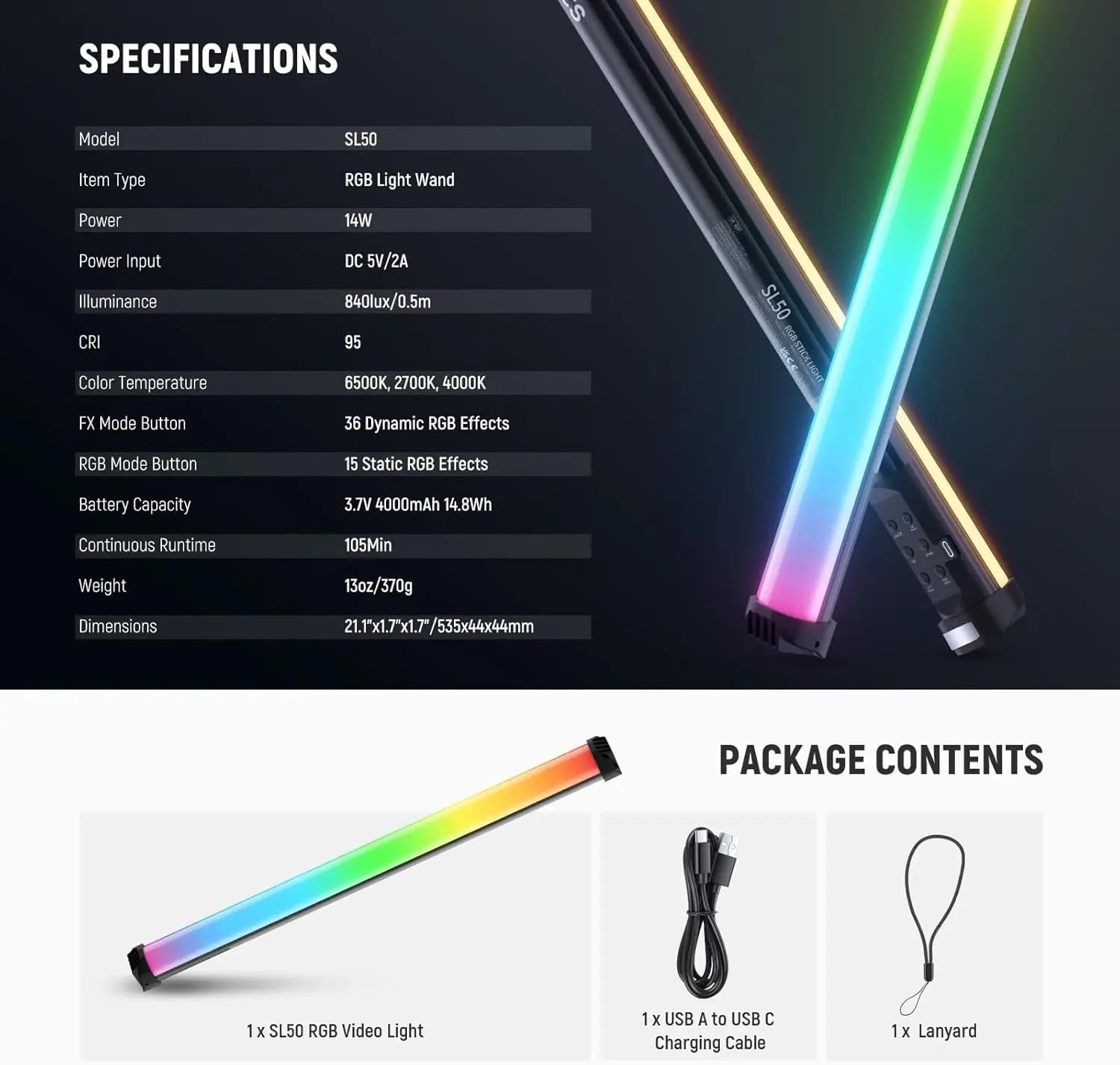 NEEWER Basics 21" Magnetic RGB Light Wand LED Handheld Video Tube Lighting Stick with  for Studio Photography Streaming