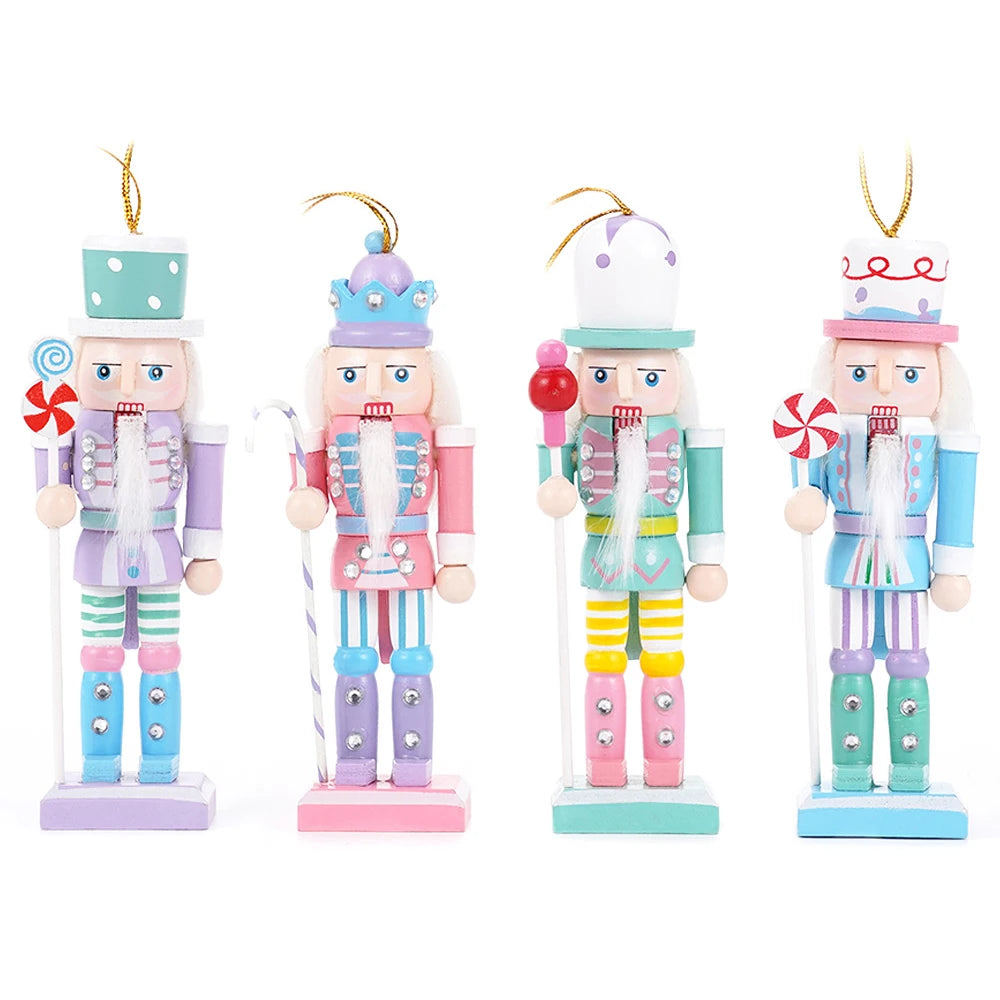12CM Candy Series Nutcracker Soldier Wooden Ornament Christmas Tree Pendant Home Festival Decoration Gift Set