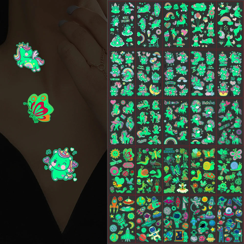 5 Sheets Luminous Tattoo Stickers Colorful Animal Mermaid Dinosaur Temporary Tattoos for Hand  Body Fake Tattoo Waterproof