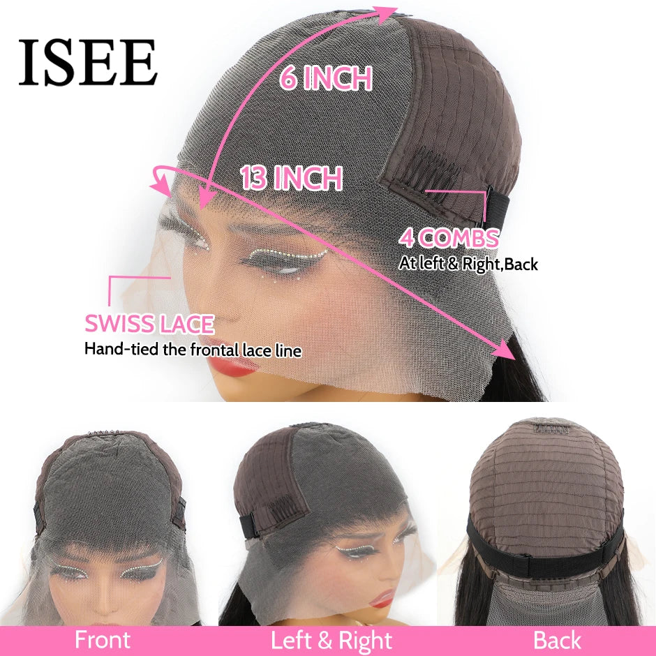 ISEE HAIR 13x6 HD Lace Frontal Wigs Human Hair Straight Full Lace Front Wigs For Women Pre-plucked Transparent Lace Wigs On Sale