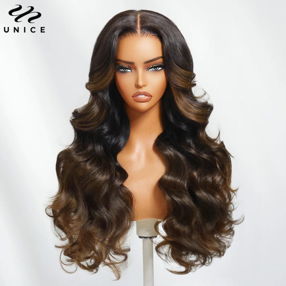 UNice Hair Pre Everything 7x5 Lace Wear Go Glueless Wig Ombre Brown Loose Wave Human Hair Wig Pre Cut Pre Bleached Lace Wig