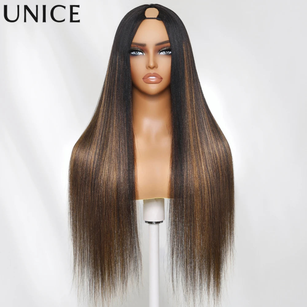 Unice Hair InvisiBlend Yaki Straight V Part Wigs With Drawstring 100% Human Hair Clip-in Wigs Beginner Friendly 5 Minute Install