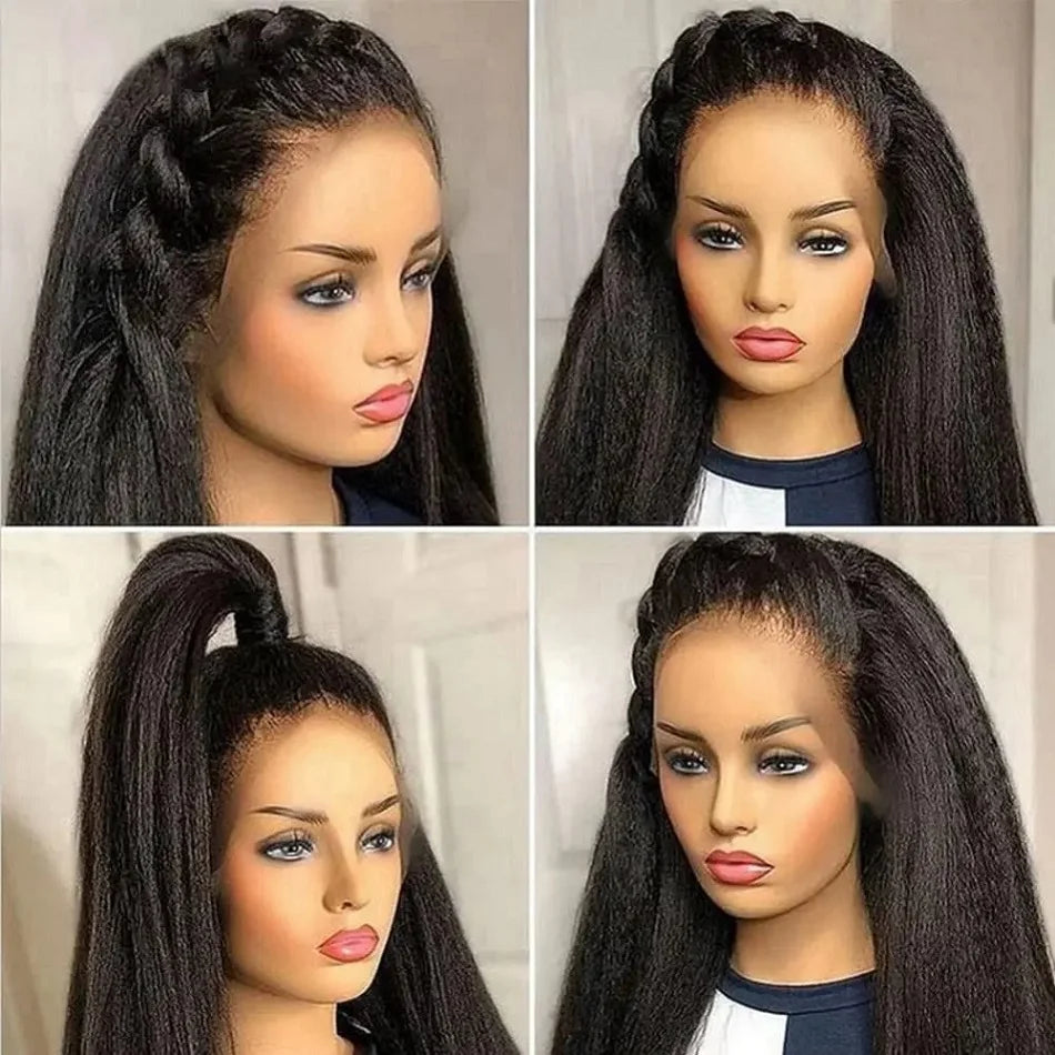 Brazilian Kinky Straight Lace Front Wig 13x4 HD Transparent Lace Human Hair Wig Pre-Plucked Natural Hairline