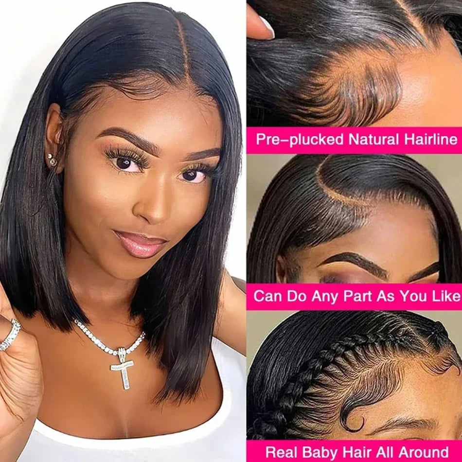 Premium 14 Inch Glueless Bob Wig - 100% Brazilian Remy Human Hair HD Lace Frontal Wig