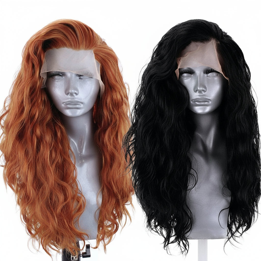 Premium Synthetic Lace Front Wig - Natural Wavy Brown Hair for Black Women | Pre-Plucked Swiss Lace