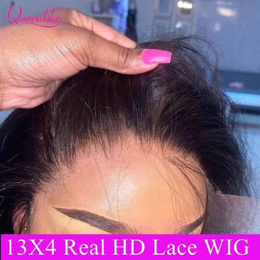 Queenlike Hair Real HD Lace Wig Raw Human Hair 13x4 Full Frontal Wigs Human Hair Straight HD Transparent Lace Human Hair Wigs