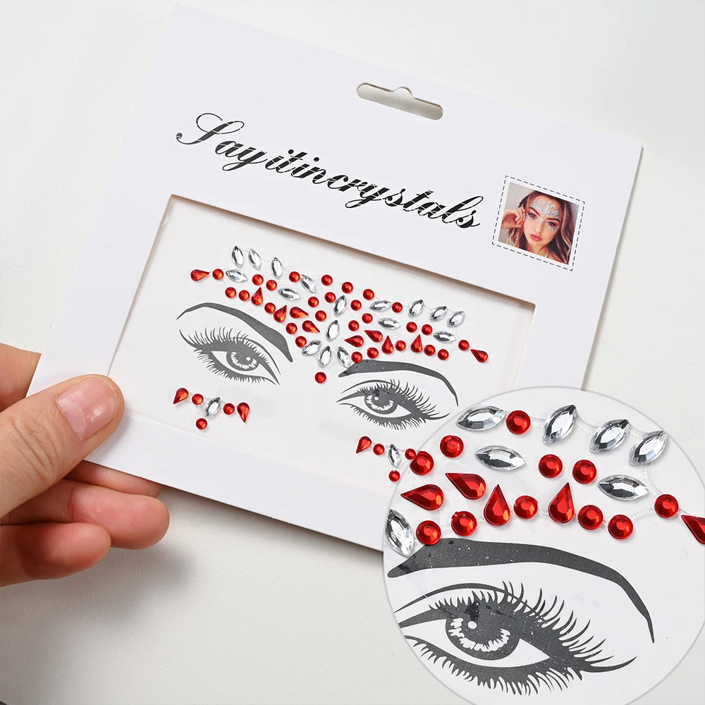 5Pcs/lot Mixed Shinying Girl Nail Glitter Face Stickers Rhinestone 3D Colorful Random Nail Face Crystal DIY Makeup Face/Body Dia