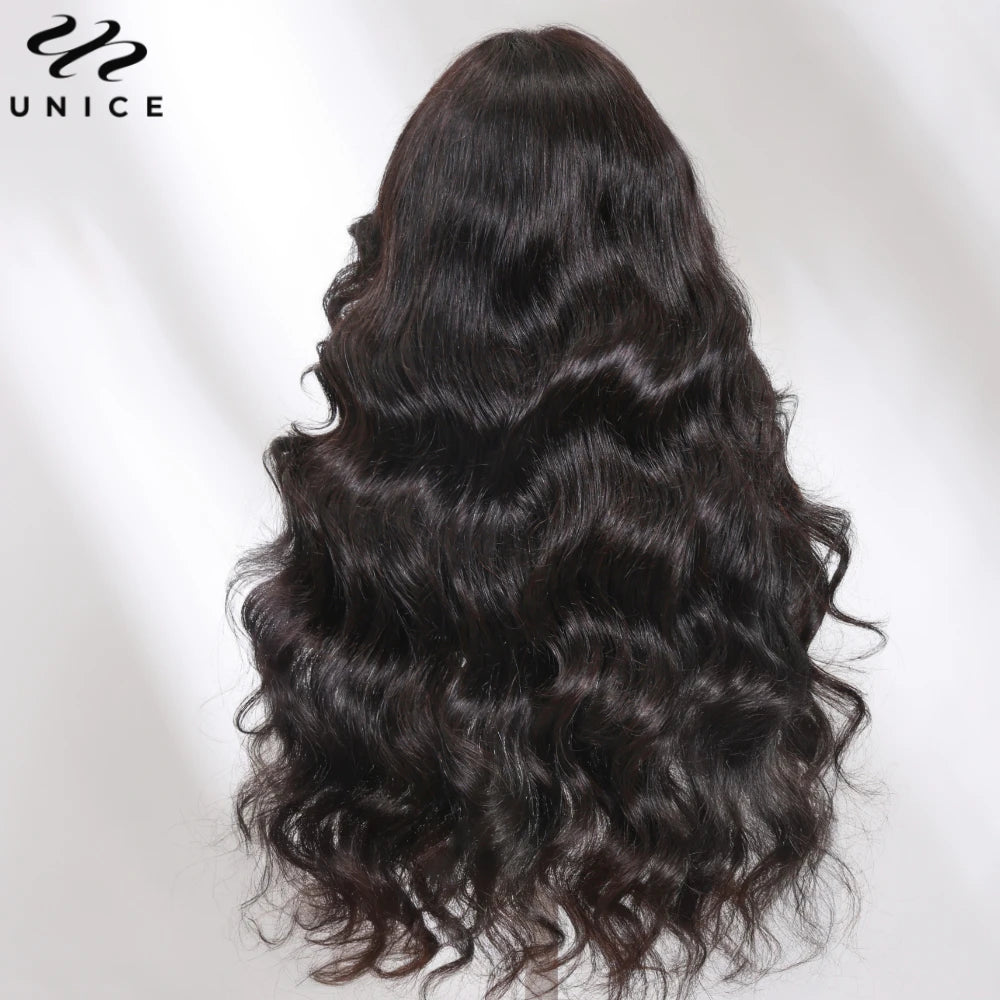 Unice Hair Loose Wave 13x4 Human Hair Lace Frontal Wig With Bangs Pre Cut Pre Bleached Pre Plucked Lace Front Human Hair Wig