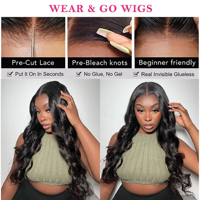 ISEE Hair Wear Go Transparent Body Wave Lace Front Wig Pre Bleached Knots Glueless Wigs Human Hair Wig Pre Cut PrePlucked