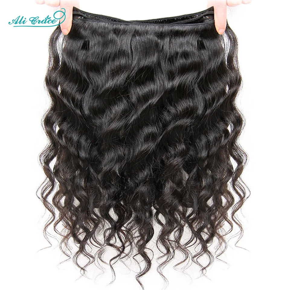Ali Grace Hair Brazilian Loose Wave Bundles With Closure Transparent 100% Remy Hair 3 Bundles With 4x4 Lace Closure Middle/Free