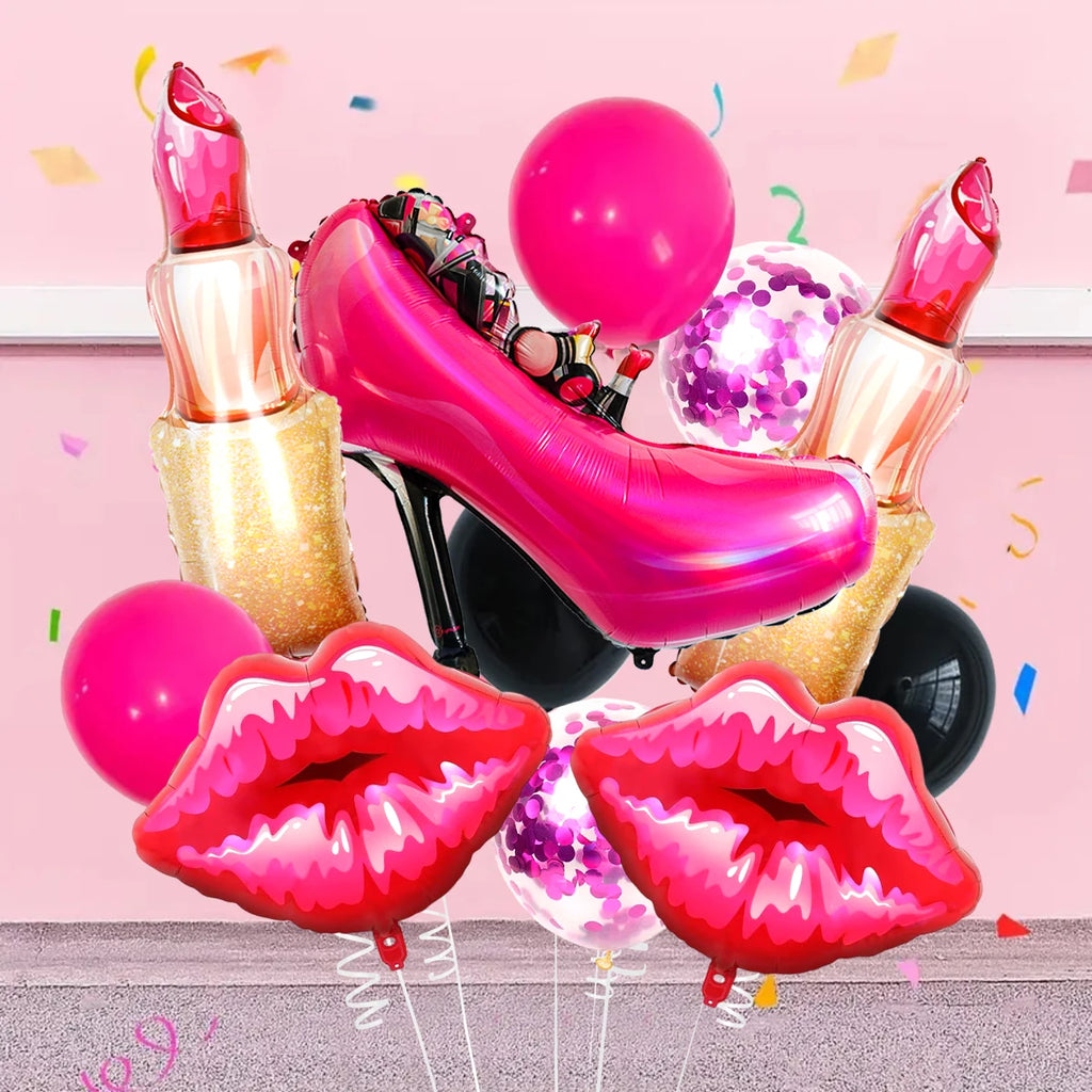 Lipstick lip-shaped aluminum foil balloon Valentine's Day girls party decorations birthday makeup party memorial decorations