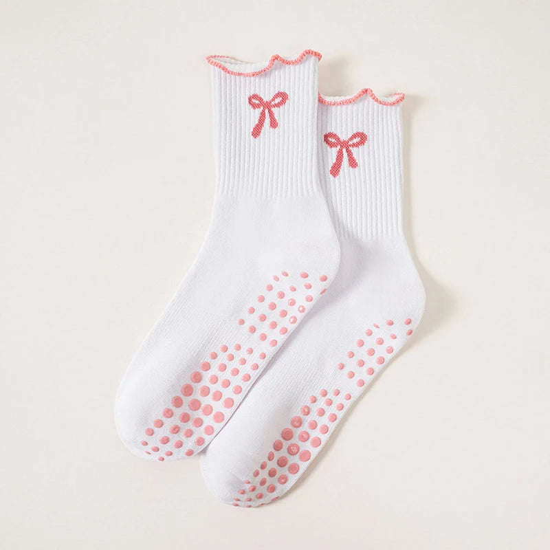 1 pairs of anti-slip grip Pilates socks, pure cotton breathable yoga socks, high elasticity sweat-absorbing mid-calf socks