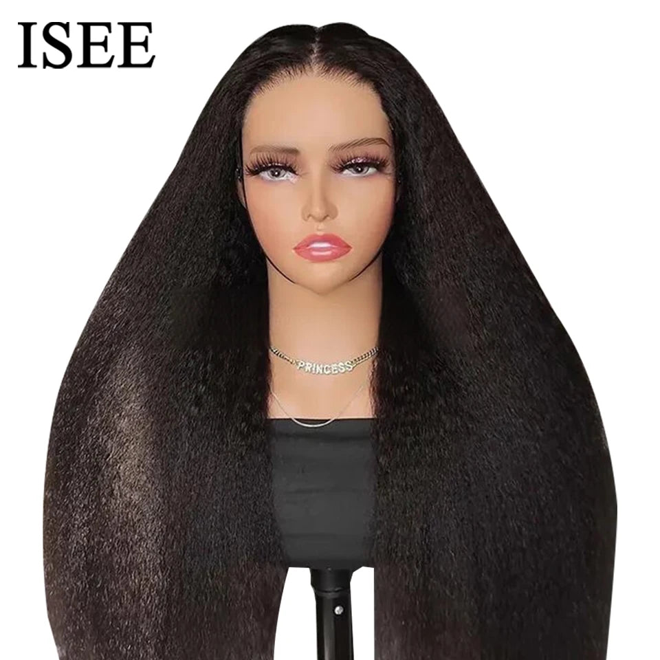Wear Go Glueless Wigs ISEE Hair Brazilian Kinky Straight 7x5 HD 100% Glueless Preplucked Human Wigs Ready To Go Pre Cut No Glue