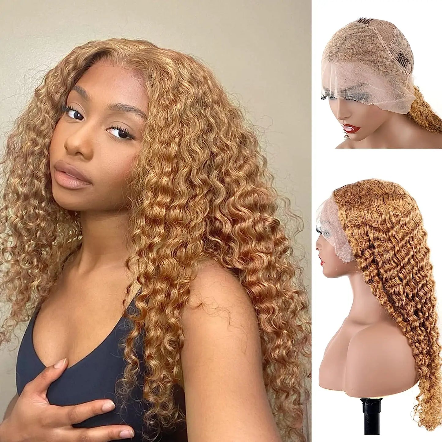 Honey Blonde Lace Front Wig Human Hair - 13x4 HD Lace Deep Wave Wig 30 Inch 200% Density Brazilian Remy Hair