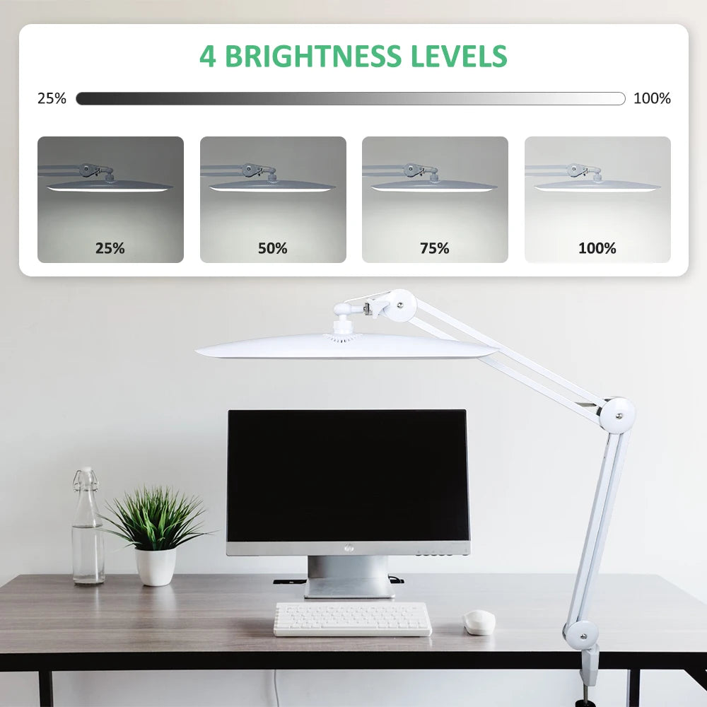 LED Task Desk Lamp 19 Inches Metal Swing Arm Eye-Caring Lash Extensions Lamp 117PCS LEDs for Nail Crafts Reading Head Work Lamp