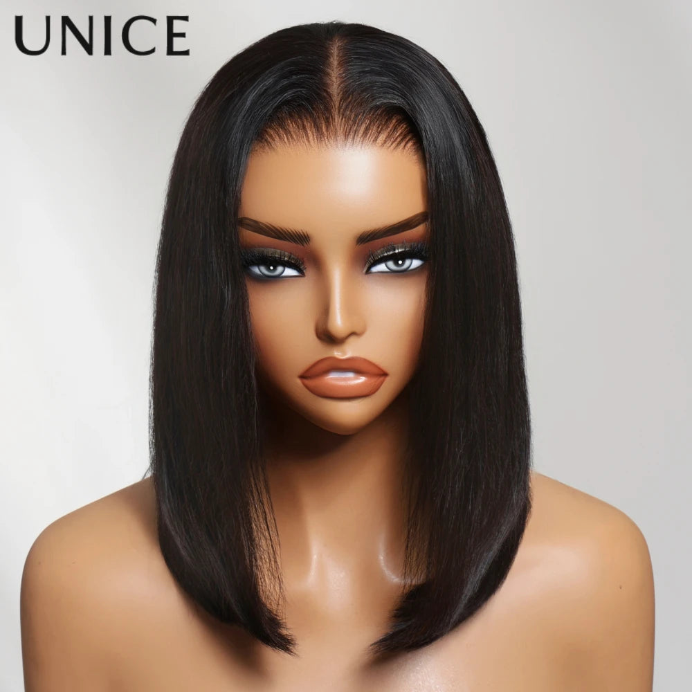UNice Bye-Bye Knots 7x5 Lace Pre Cut Pre Bleached Glueless Human Hair Bob Wig With Invisi Drawstring 150% Density