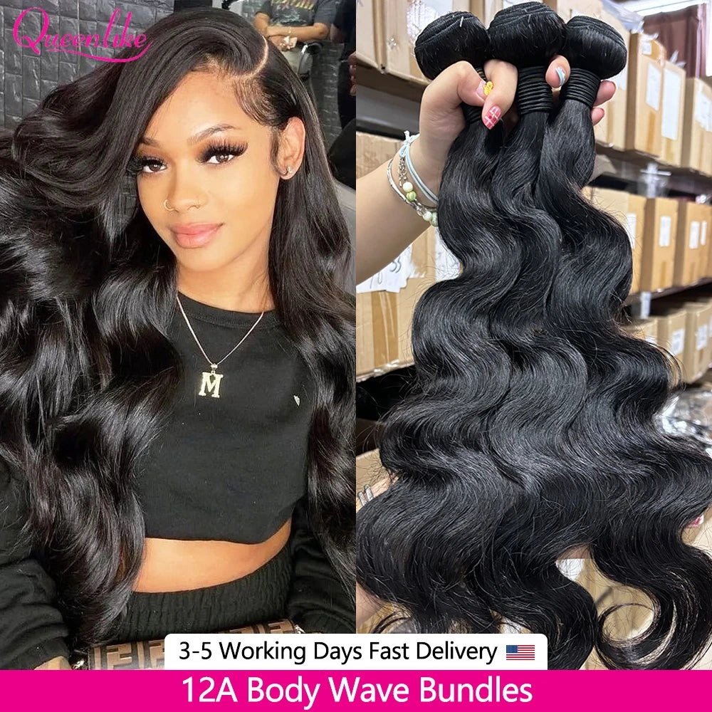 24 Inch Body Wave Human Hair Bundles - 12A Brazilian Raw Hair Weave Extensions (1-3 Bundles)