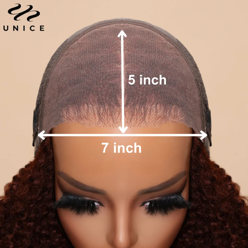 UNice Hair Bye-Bye Knots Wig Reddish Brown Curly 7x5 Glueless Wig Human Hair Pre Cut Pre Bleached Lace Front Human Hair Wigs