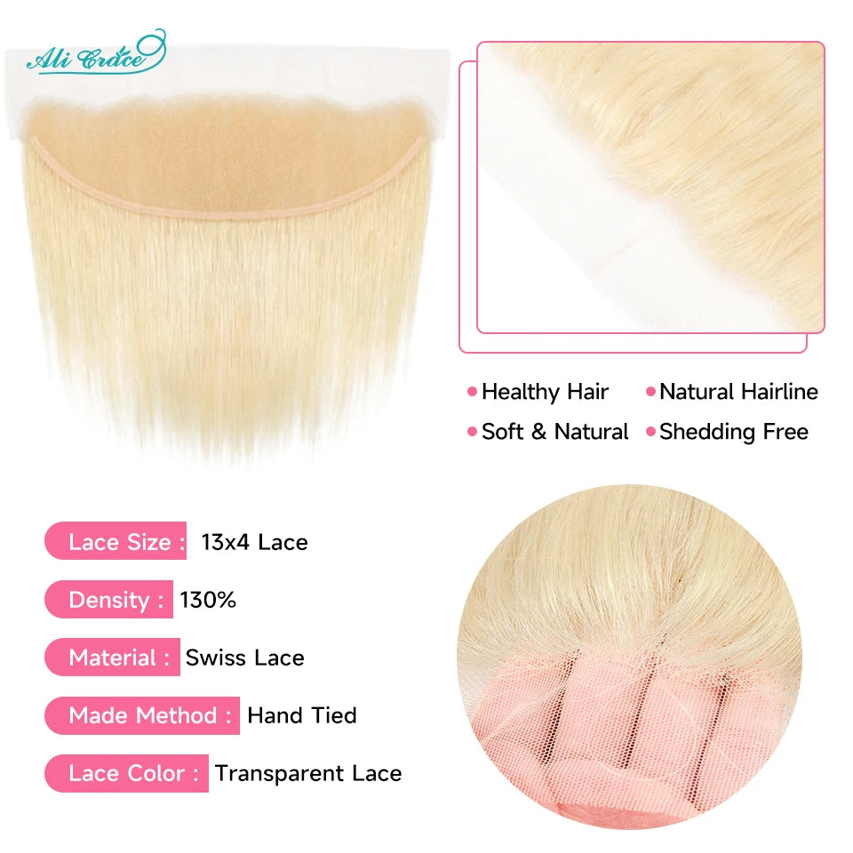 Ali Grace Hair 613 Blonde Color Straight 13x4 Transparent Lace Frontal Brazilian Hair 100% Human Hair Pre Plucked with Baby Hair