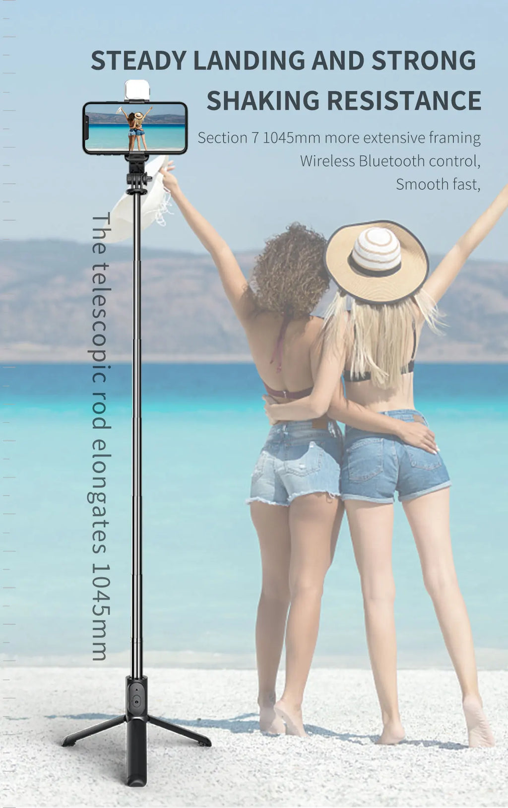 New LED Selfie Stick Foldable Wireless Bluetooth Selfie Stick Tripod with Remote shutter Fill Light Selfie Stck For Smart phone