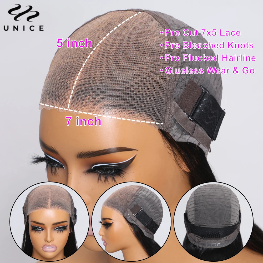 Unice Hair Chestnut Brown Loose Wave Wig 7x5 Lace Pre Cut Pre Bleached Glueless Wig Human Hair Ready To Wear Go Wig 150% Density