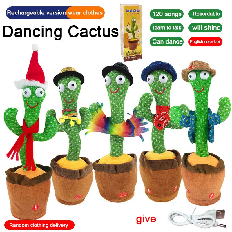 Dancing Talking Cactus Toys Singing Mimicking Recording Repeating What You Say Glow Stuffed Toy For Baby Boys Girl With clothing