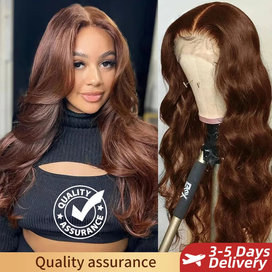 13x6 HD Lace Front Human Hair Wigs Chocolate Brown Colored Human Hair Wigs Body Wave Human Hair Transparent Lace Frontal Wigs