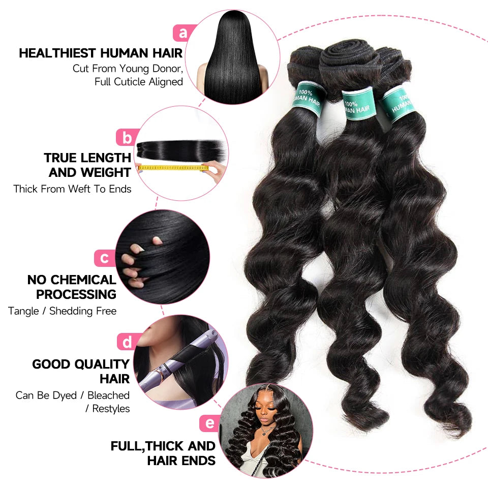 ALI GRACE Hair Peruvian Loose Wave Hair 1/3/4 PCS 100% Remy Hair Machine Double Weft Free Shipping Human Hair Bundles 10-28 inch