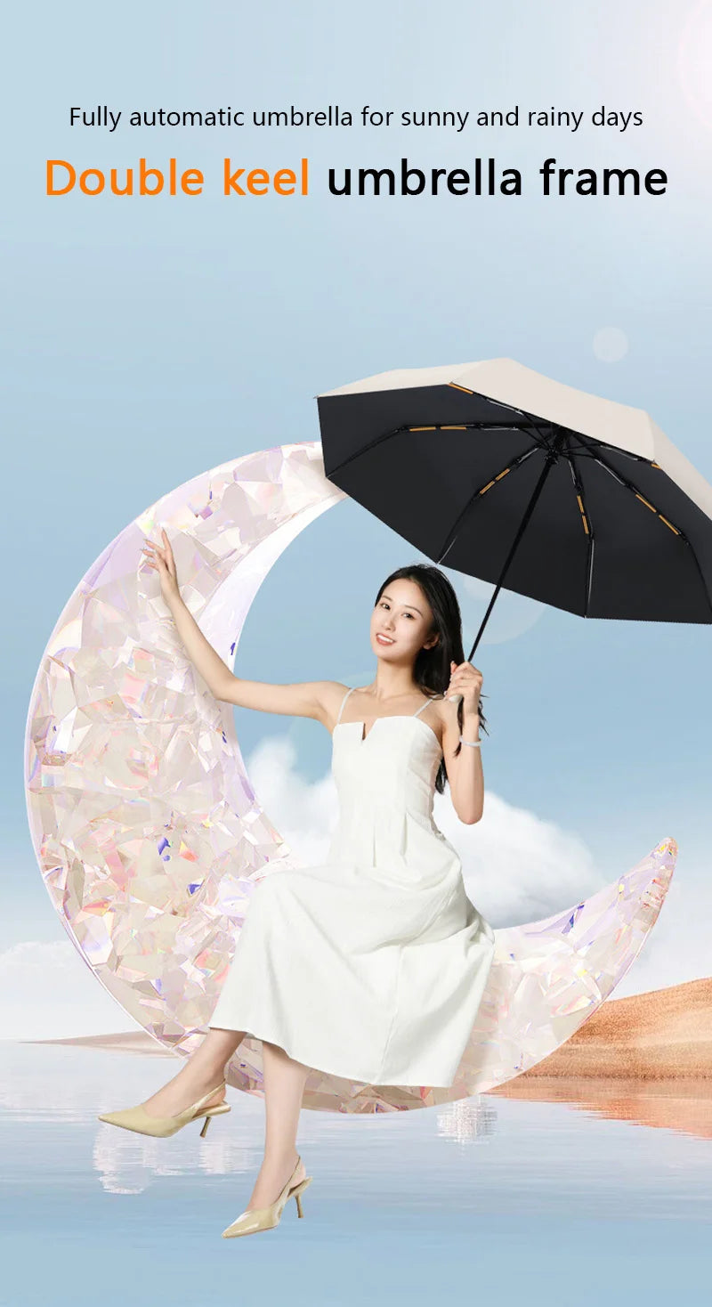 Automatic Umbrella 24 Bone Solid Color Automatic Umbrella Light Collapsible Large Size Outdoor Sunshade Uv Protection New