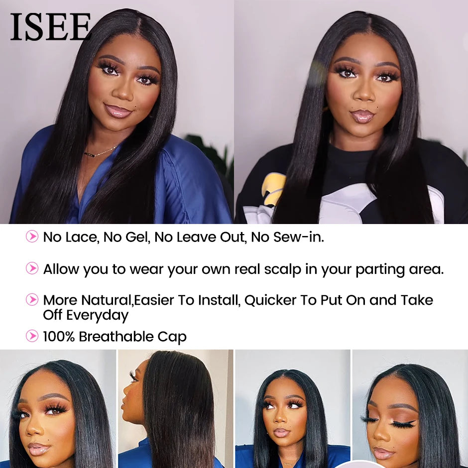 ISEE HAIR Wigs Brazilian Straight V Part Wig No Glue Hair Wig Straight Hair V Part Wig Human Hair Wigs For Women Human Hair
