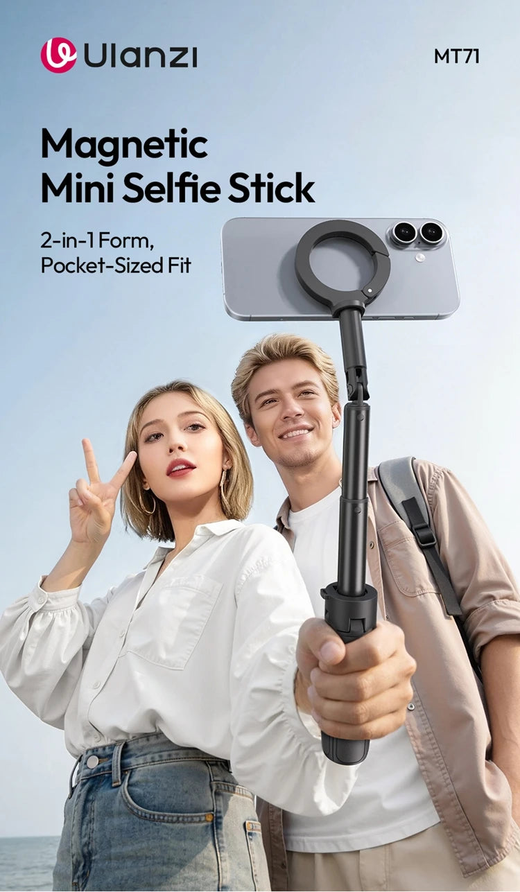 Ulanzi MT71 MagLock Mini Selfie Stick 4-Section Extendable Pole Cell Phone Accessories Tripod for Vlog Tiktok Live Streaming