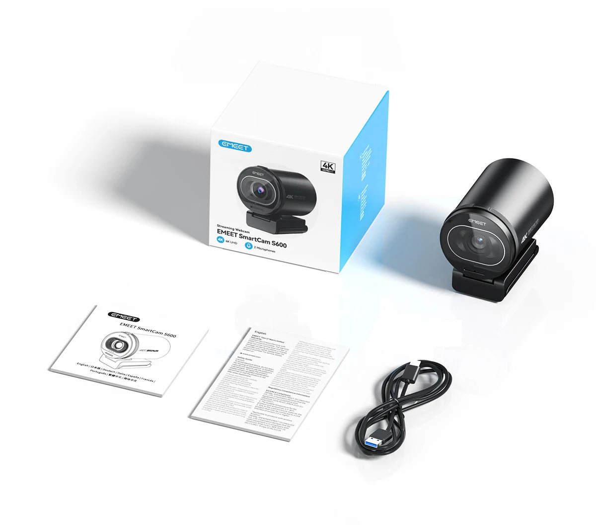 Webcam 4K HD USB Web Camera 1080P 60FPS Fast Autofocus Streaming Camera EMEET S600 With Mics for Video Calling/Zoom/Skype/Teams
