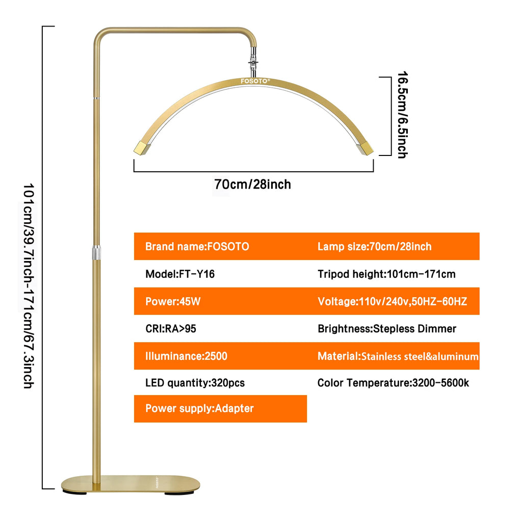Fosoto Multifunctional Half Moon Lamp Video Ring Lash Light For Beauty Facials Salon Tatoo Live Stream Photography Photo TikTok