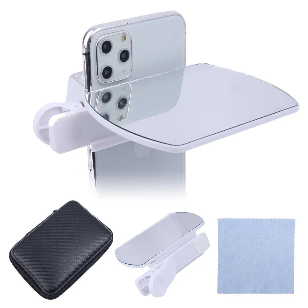 Universal Upgraded Smartphone Camera Mirror Reflection Clip Kit with Selfie Reflector Adjustable Mobile Phone Lens Mirror Clip