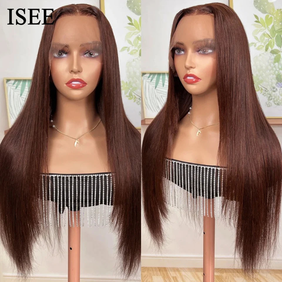 ISEE Hair Wig Brazilian Straight Chocolate Brown Lace Front Wig 13x4  Colored Wig Human Hair 4x4 Closure Wig On Sale Clearance