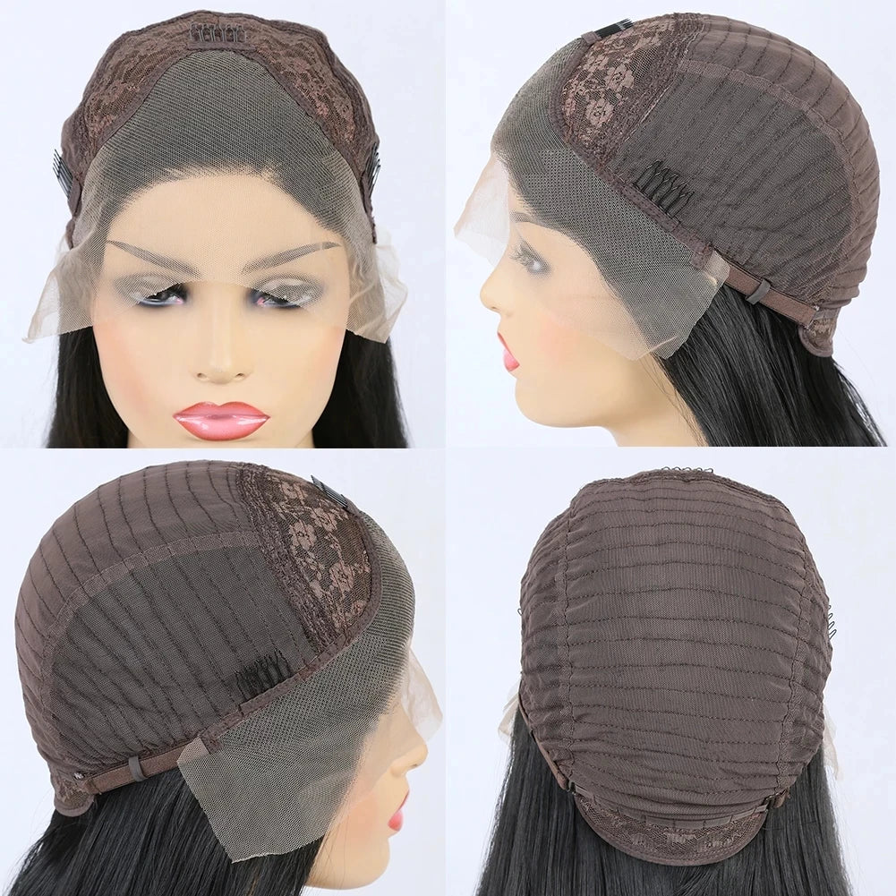 Premium Synthetic Lace Front Wig - Natural Wavy Brown Hair for Black Women | Pre-Plucked Swiss Lace