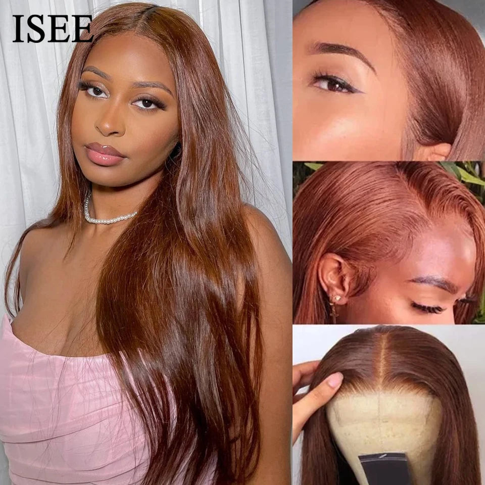 ISEE Hair Wig Brazilian Straight Chocolate Brown Lace Front Wig 13x4  Colored Wig Human Hair 4x4 Closure Wig On Sale Clearance
