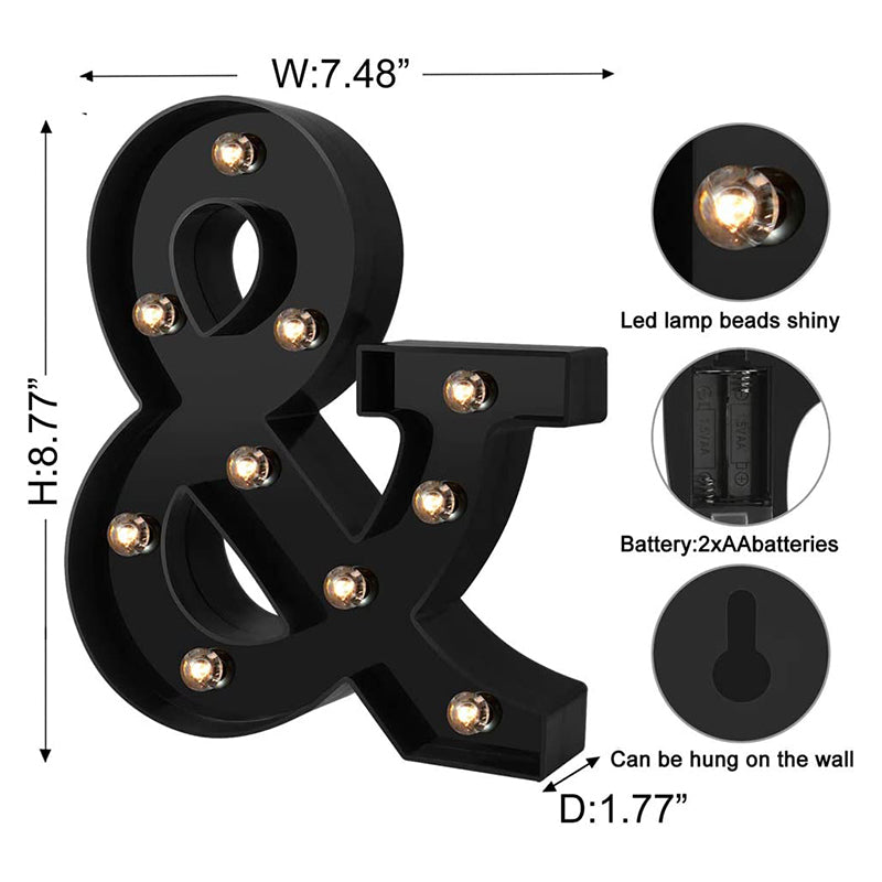 Newly Design Led Letters Lights 26 Alphabet Black Decorative Marquee Lamps for Wedding Party Birthday Home Bar Decoration
