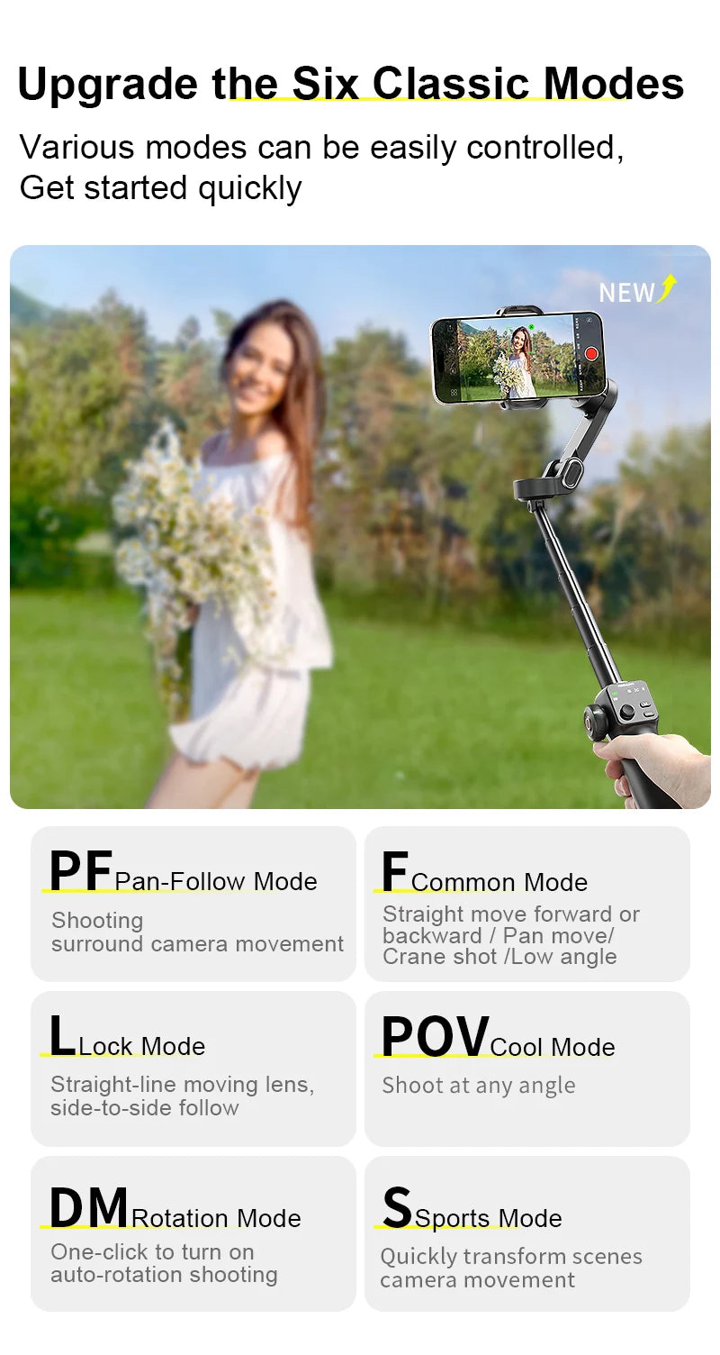AOCHUAN Handheld Gimbal Stabilizer 3-Axis Smart V8 For Phone with Extension Rod Tripod Face Tracking For iPhone Android TikTok