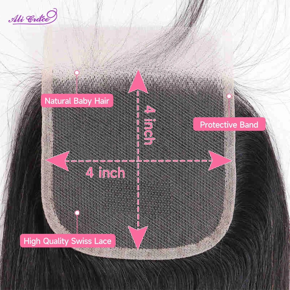 Ali Grace Peruvian Human Hair 3 Bundles With 4x4 Lace Closure 100% Remy Straight Hair Weave Peruvian Straight Hair With Closure