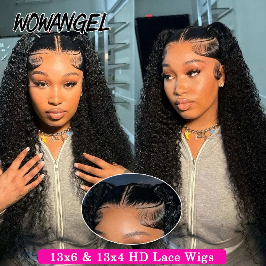 Wow Angel 250% HD Lace Frontal Wigs 13X6 Water Wave Wigs 13x4 Lace Frontal Wigs Pre Plucked Curly Wig Human Hair Wig For Woman