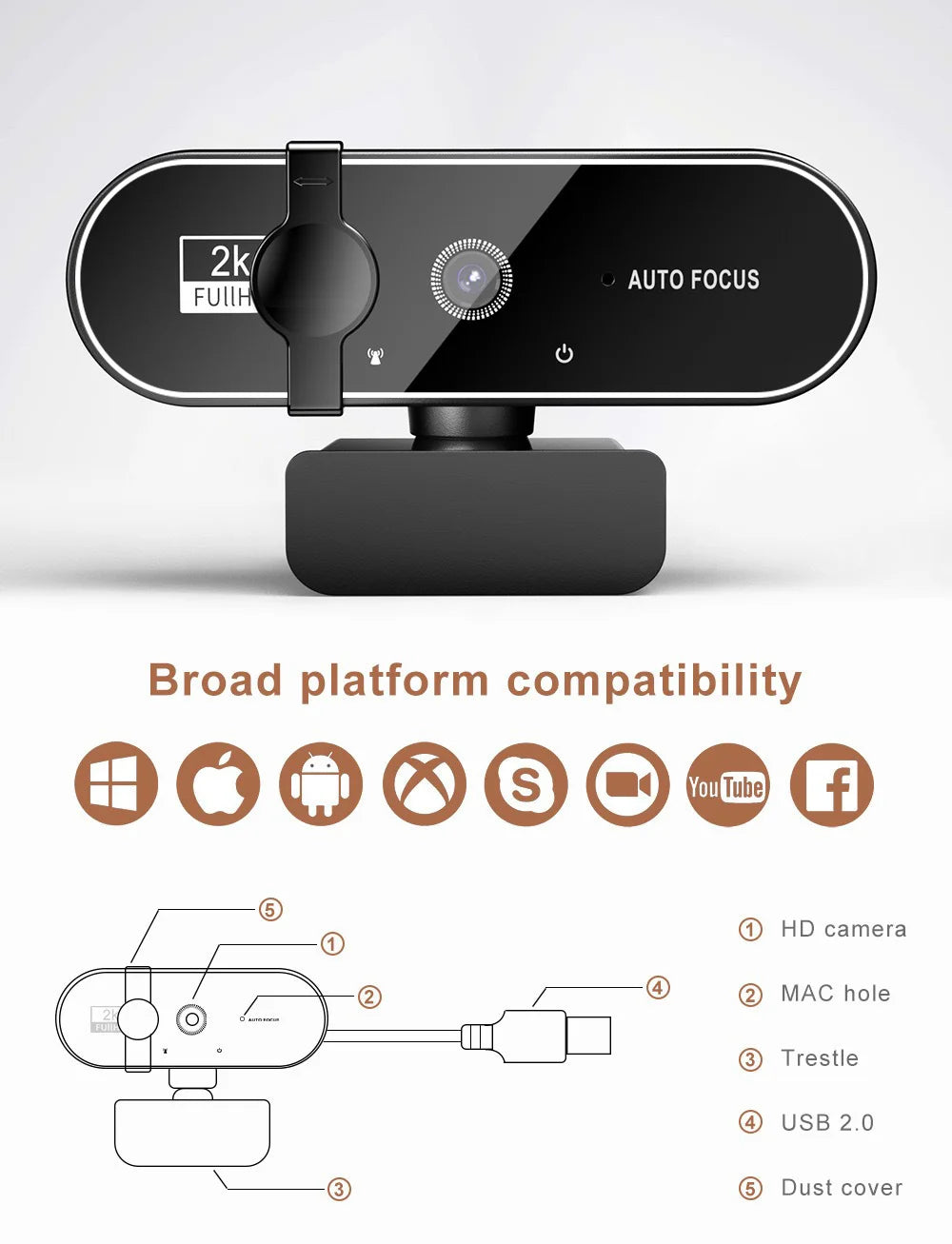 4K Webcam Video Camera 2K Autofocus Streaming Web Cam With Microphone Full HD 1080P Webcams for PC/Computer/Laptop